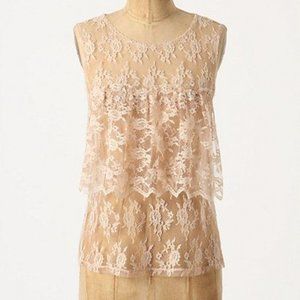 Anthropologie Only Hearts Beige Sheer Lace Ruffle Tank Top